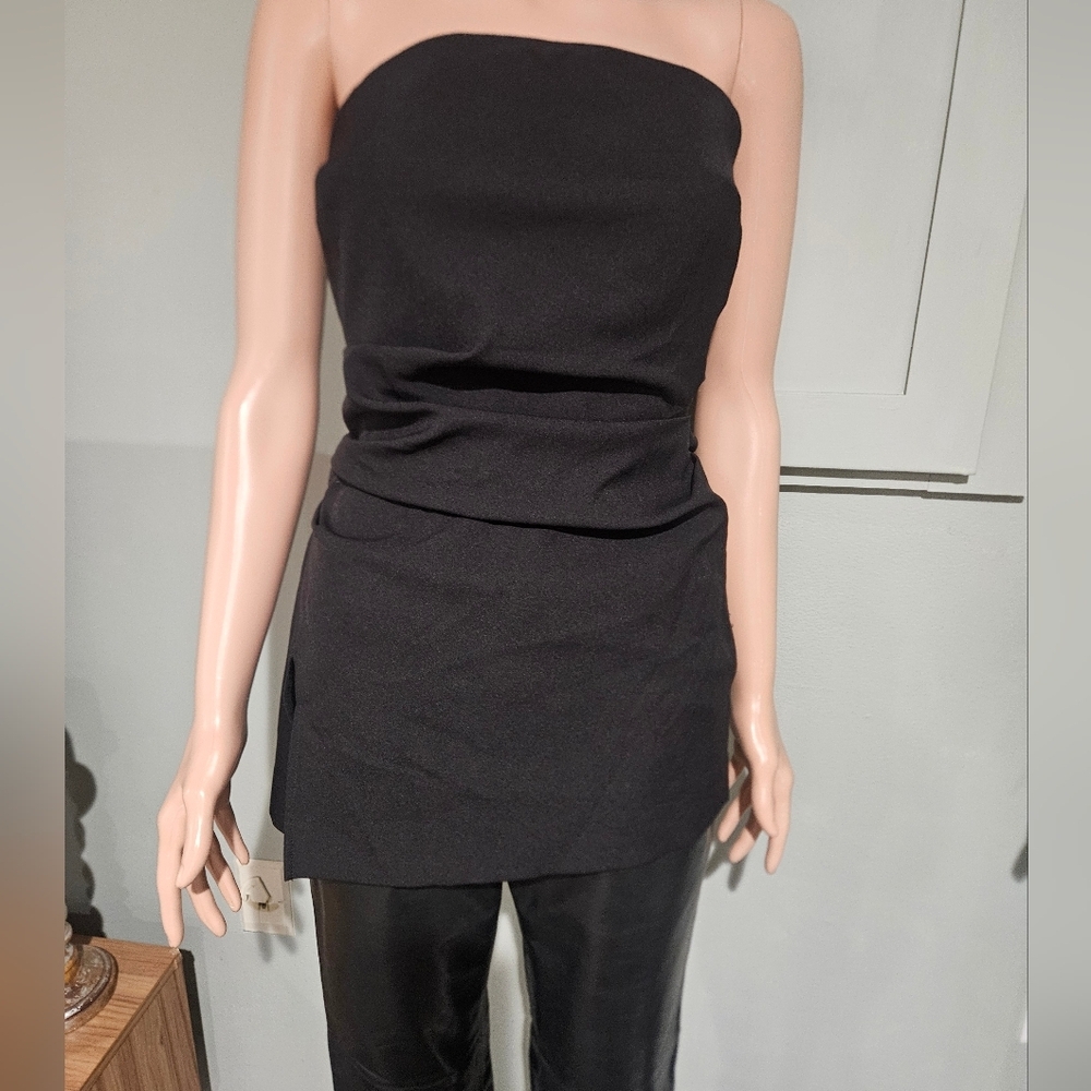 Zara Draped Strapless Asymmetric Top| Sculpted Waist|Minimalist Black Tube Top.S - Picture 15 of 15